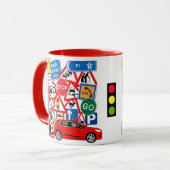 Straßenschilder und Red Motorcar Tasse (Vorderseite Links)