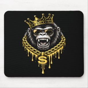 Straßenstyle Gorilla mit goldener Krone und Kette Mousepad