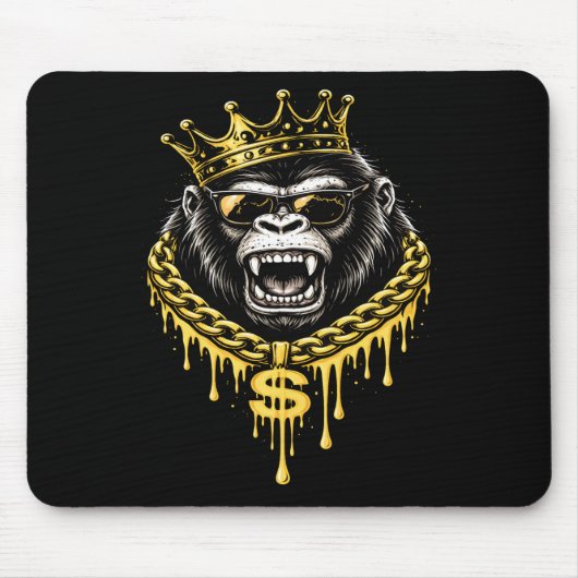 Straßenstyle Gorilla mit goldener Krone und Kette Mousepad (Vorne)
