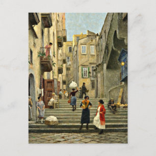 Straßenszene in Neapel - Gemälde von Paul G. Fisch Postkarte