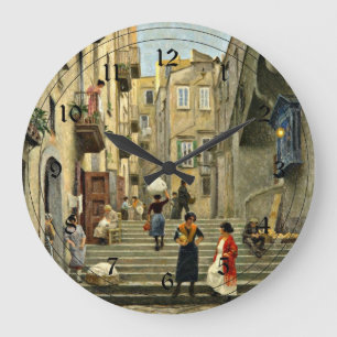 Straßenszene in Neapel - Paul G. Fischer Gemälde Große Wanduhr