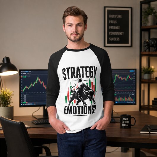 Strategie oder Emotionen Bull Trading-Mindset-Desi T-Shirt