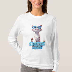 Strategische Vision Katze trägt blaue Brille T-Shirt