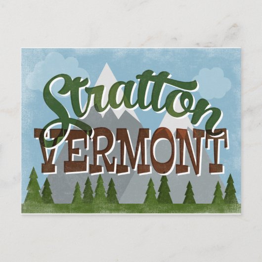 Stratton Vermont Fun Retro Snowy Mountain Postkarte (Vorderseite)