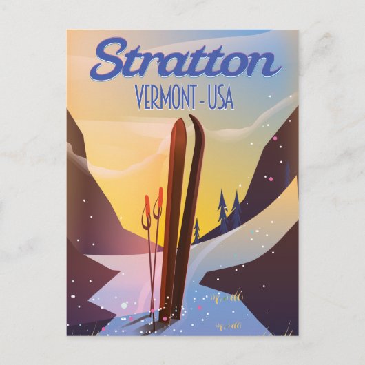 Stratton Vermont Skifahrplakat Postkarte (Vorderseite)