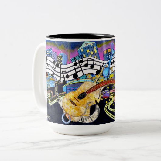 Sträubende Gitarren-Tasse Zweifarbige Tasse (Vorderseite Links)