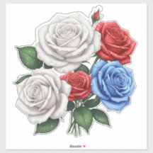 Strauß aus weißen, roten und blauen Rosen