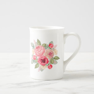 Strauß gemalter rosa Rosen Porzellantasse