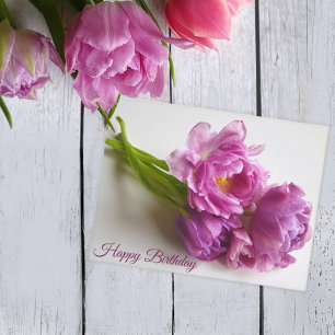 Strauß rosa blühender Tulpen. Alles Gute zum Gebur Postkarte