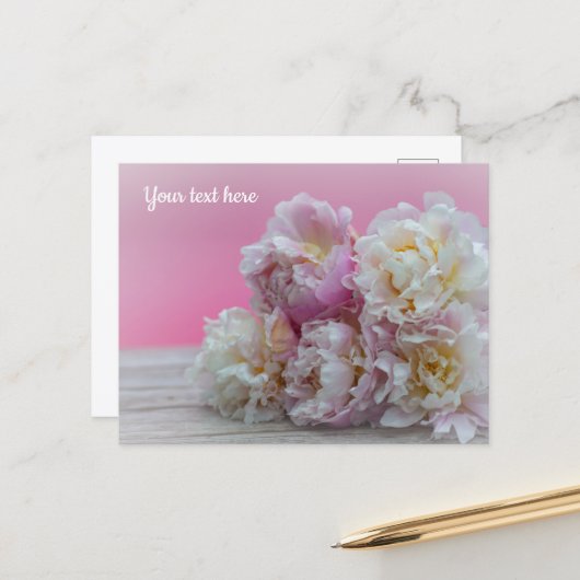 Strauß rosa Pfingstrosen Postkarte (Vorderseite/Rückseite Beispiel)