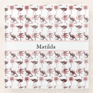 Strauße und Kängurus, kundenspezifisch Glasuntersetzer