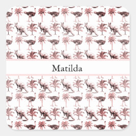 Strauße und Kängurus, kundenspezifisch Quadratischer Aufkleber