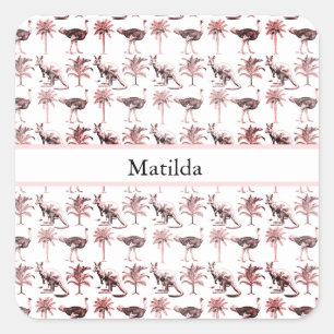 Strauße und Kängurus, kundenspezifisch Quadratischer Aufkleber