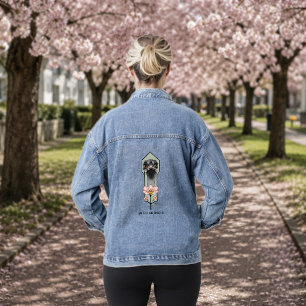 Straußenei Pink Blumen Olivgrün Art Deco Jeansjacke
