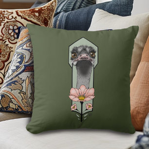 Straußenei Pink  Blumen Olivgrün Art Deco Kissen
