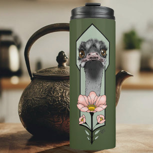 Straußenei Pink  Blumen Olivgrün Art Deco Thermosbecher