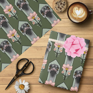 Straußenei Rosa Blumen Olivgrün Art Deco Geschenkpapier