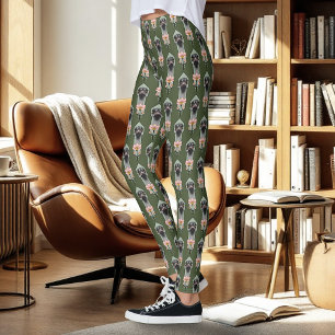 Straußenei Rosa Blumen Olivgrün Art Deco Leggings