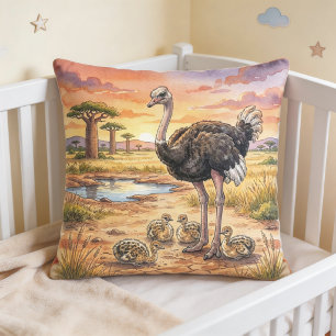 Straußenmama und Küken Safari-Tiere Kissen
