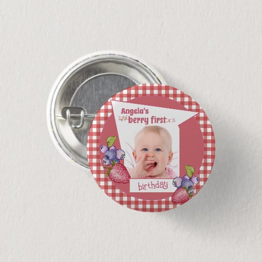 Straw - Berry First Birthday Button (Vorne & Hinten)