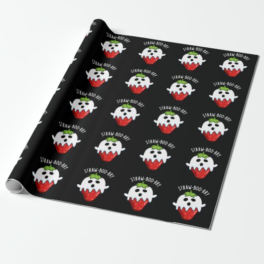 Straw-boo-rry Funny Strawberry Pun Dark BG Geschenkpapier (Ungerollt)