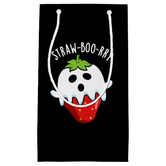 Straw-boo-rry Funny Strawberry Pun Dark BG Kleine Geschenktüte (Vorderseite)