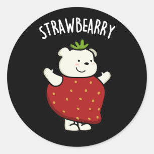 Strawbeary Funny Strawberry Bear Pub Dark BG Runder Aufkleber