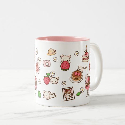 Strawbeary Niedlich Kawaii Bear Kuma Strawberry Ta Zweifarbige Tasse (VorderseiteRechts)
