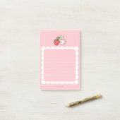 Strawbeary Pink Scallop Border Cute Bear Notepad Post-it Klebezettel (Auf Schreibtisch)