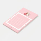 Strawbeary Pink Scallop Border Cute Bear Notepad Post-it Klebezettel (angewinkelt)
