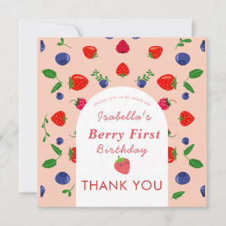 Strawber Berry Erster Geburtstag  Dankeskarte