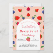 Strawber Berry Erster Geburtstag  Einladung (Vorderseite)