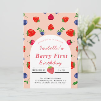 Strawber Berry Erster Geburtstag  Einladung