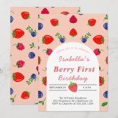 Strawber Berry Erster Geburtstag  Einladung (Vorne/Hinten)