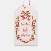 Strawbere Band Bogen Coquette Babydusche Gefallen Geschenkanhänger (Vorderseite)