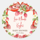 Strawbere Band Bogen Coquette Babydusche Gefallen Runder Aufkleber (Vorderseite)