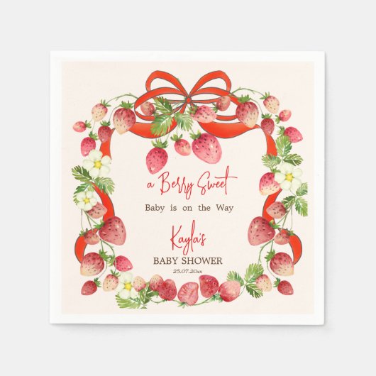 Strawbere Band Bogen Coquette Babydusche Serviette (Vorderseite)