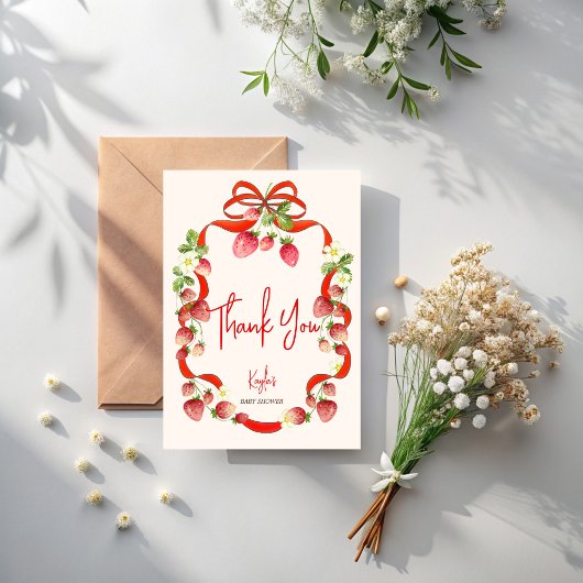 Strawbere Bugband Coquette Babydusche Dankeskarte