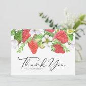 Strawbere und Blüten Abschluss Wasserfarbe Dankeskarte (Stehend Vorderseite)