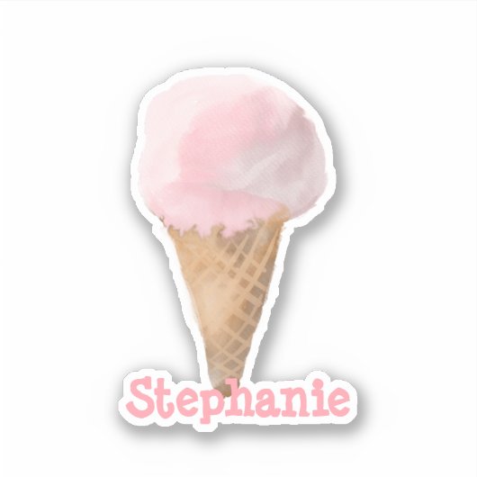 Strawbere Wasserfarbe Eiscreme Personalisiert Aufkleber (Vorderseite)