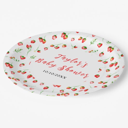 Strawberries and Daisies Baby Shower Pappteller (Schrägansicht)