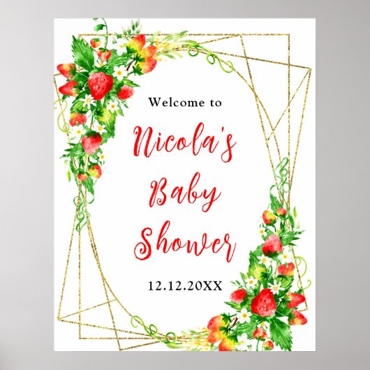 Strawberries and Daisies Baby Shower Welcome Poster (Vorne)
