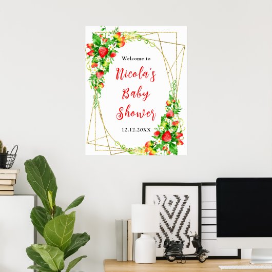 Strawberries and Daisies Baby Shower Welcome Poster (Heimbüro)