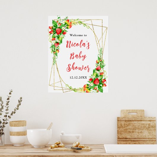 Strawberries and Daisies Baby Shower Welcome Poster (Küche)