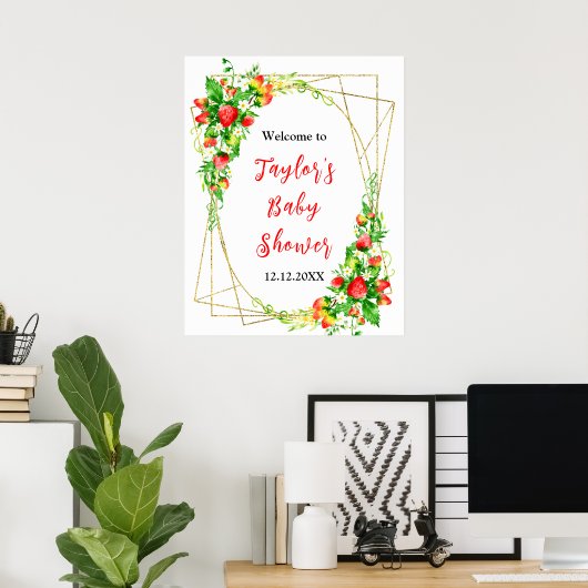 Strawberries and Daisies Baby Shower Welcome Sign Poster (Heimbüro)