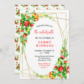 Strawberries and Daisies Birthday Einladung (Vorne/Hinten)