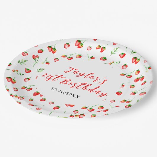 Strawberries and Daisies Birthday Party Pappteller (Schrägansicht)