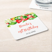 Strawberries and Daisies Birthday Rechteckiger Pappuntersetzer (angewinkelt)