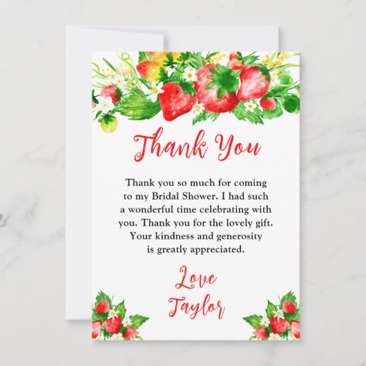Strawberries and Daisies Bridal Shower Dankeskarte (Vorderseite)