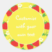 Strawberries and Flowers Yellow Custom Text Runder Aufkleber (Vorderseite)
